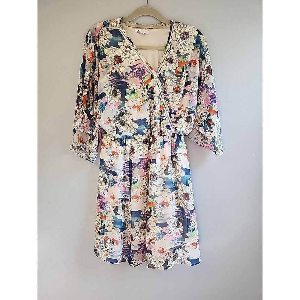 DR2 Daniel Rainn Womens M Abstract Art Cold‎ Shoulder Floral Dress